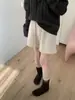 Shorts de punto básicos estilo minimalista de estudio de cintura alta, holgados, de pierna ancha, para mujer, con cintura elástica y silueta en A, pantalones casuales