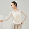 Ropa de Danza Moderna, Top Ajustado de Manga Larga con Inserciones de Malla, Ropa de Práctica de Danza Clásica China, Body Ajustado para Mujer