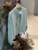 Otoño e Invierno Nueva Moda Azul Cielo Estilo Suave Ceroso Suéter de Manga Larga Elegante Ajustado Adelgazante Diseño con Sentido Tejido de Punto