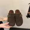 Sandalias de lana tipo slip-on con suela gruesa para mujer, nueva colección otoño/invierno 2026, estilo slip-on, adecuadas para usar al aire libre, suela gruesa, gris, fieltro, estilo Birkenstock