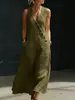 Primavera e Verão 2026 Tiktok Transfronteiriço Europeu e Americano Estilo Preguiçoso Decote V Abotoado Saia Longa Sem Mangas Colete Vestido Casual