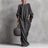 2026 Amazon Cross-Border Vestido Casual Longo de Manga Longa Off-Shoulder Cor Sólida Retro Europeu e Americano Elegante para Mulheres