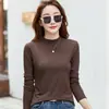 Camiseta interior de manga larga para mujer, cuello alto medio con forro polar de otoño e invierno, modal, color liso, elegante, versátil, terciopelo fino