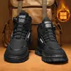 Botas Martin de inverno masculinas com forro de fleece, cano alto, estilo britânico retrô, botas de trabalho, sola grossa, acolchoadas com algodão, botas curtas, H631-M