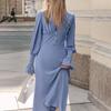 Vestido con escote en V y diseño de moda europea y americana, otoño 2023, falda sencilla y ajustada de corte A, vestido midi de gasa francesa para mujer