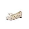 Bailarinas de Lunares con Lazo Estilo Retro Francés para Mujer 2026 Nuevas Llegadas de Otoño Zapatos de una Sola Pieza con Tacón Oculto de Boca Baja Versátiles