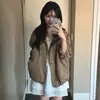 Jaqueta Casaco Cropped Color Block Retro Americano Gola Alta Plissada Feminina Outono Inverno Retro Zíper Solto Casual Top