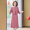 Traje Formal de Primavera y Otoño para Boda de Madres Ropa de Banquete de Boda para Mujeres de Mediana Edad Chaqueta Pequeña de Gama Alta y Conjunto de Vestido para Suegra
