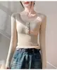 Suéter de punto con cuello de diseño de botones suaves para mujer, jersey corto versátil de corte ajustado, nuevo top básico de moda