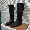 Botas de Salto Alto Estilo Coreano Acima do Joelho Botas de Cavaleiro da Moda para Mulheres 2026 Bico Fino Aumentador de Altura Botas Plissadas Empilhadas para Pessoas Baixas