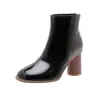 Botas Femininas Europeias e Americanas Simples de Couro Patente para Outono e Inverno Botas de Cavaleiro de Cano Curto Botas de Salto Alto Grossas 32-48 Botas de Comércio Exterior da Amazon