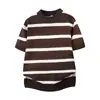 2026 Novo Estilo de Verão Malha Slim Fit Top Camiseta Gola Redonda para Homens Casual Retro Combinação de Cores Listras Pretas e Brancas