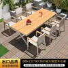Mesas e Cadeiras de Exterior para Jardim e Pátio, Conjunto de Mesa e Cadeiras de Madeira Plástica para Exterior, Mesa Longa Extensível de Liga de Alumínio para Terraço, Resistente à Água e ao Sol, Cadeiras