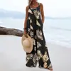 Mono de Verano 2026 Estilo Resort Transfronterizo Europeo y Americano para Mujer Tallas Grandes Estampado con Tirante de Botón Ajustable Pantalones de Pierna Ancha para Mujer