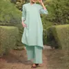 Comércio Exterior Transfronteiriço Aliexpress Primavera/Verão 2026 Moda Esportiva Feminina Plus Size Algodão Linho Decote V Manga 3/4 Calça Wide Leg Conjunto de 2 Peças