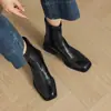 Botas curtas quadradas retrô com salto grosso e zíper traseiro para mulheres, novas botas elásticas de ajuste slim para outono e inverno que não cansam os pés, feitas de couro macio, versáteis e simples