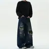 Jeans con Parche Camuflado Rasgado para Hombres y Mujeres, Casual Holgados, Efecto Spray Sucio, Desgastados, Rectos, Versátiles, Modernos
