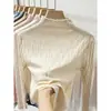 Suéter de punto con cuello semi-alto OEM para mujer, modelo otoño e invierno 2026, color albaricoque, top de manga larga, camiseta básica ajustada