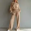 Outono 2026 Novo Conjunto Transfronteiriço Europeu e Americano Feminino Casual Estilo Simples Suéter de Manga Curta/Longa + Calça de Pernas Largas