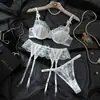 Conjunto de Lencería SexyLac Flores Bordadas Europeas y Americanas Conjunto de Lencería con Aros Lencería Sexy con Liguero