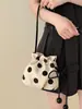 Bolso de Hombro Nuevo Retro de Lunares Transfronterizo de Verano, Bolso de Cordón de Moda de Color Contrastante, Bolso de Tela para Viajes de Estilo Relajado y Perezoso
