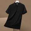 Polo de seda de hielo de verano 2024, camiseta de manga corta para hombre, informal, ligera, de lujo, deportiva, de color liso