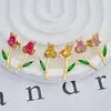 Novos Brincos de Zircônia Colorida com Flor Incrustada, Brincos de Tulipa Delicados, Elegantes e Fofos, Brincos Românticos de Estilo Pastoral