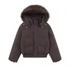 Chaqueta de plumón con capucha y cuello de pelo estilo Retro Americano para Hombres y Mujeres Invierno 2025 Nueva Gruesa Cálida Holgada y Versátil