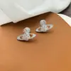 Pendientes de clip para oreja sin perforar de diamante completo Planeta Universal Nuevo para mujer Saturno retro elegante moda alta calidad adelgazantes