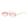 Gafas de Sol de Viaje y Vacaciones de Estilo Europeo y Americano para Mujer, Elegantes Gafas de Sol Ovaladas Sin Montura con Incrustaciones de Diamantes Letra F al por Mayor
