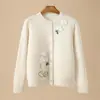 Novo Cardigã Tricô Feminino 100% Caxemira Pura Outono/Inverno, Botões Frontais, Crochê à Mão, Caimento Solto, Casaco Grosso
