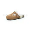 Chinelos Meio Peludos de Couro para Mulheres, Sapatos de Solado Plano, Novo Estilo Outono/Inverno, Bico Redondo, Fivela de Couro, Chinelos Casuais para Uso Externo