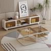 Mesa de Centro de Cristal Crema Viento Combinación Mueble de TV Hogar Apartamento Pequeño Lujo Ligero Simple Sala de Estar Mueble de Almacenamiento de Piso