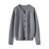Suéter 100% Cachemir Puro para Mujer, Cárdigan de Cuello Redondo, Chaqueta de Punto de Color Sólido de Manga Larga, Versátil Nuevo Estilo Otoño e Invierno 2026