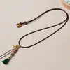 Colgante tejido a mano cordón de cuero encerado puede colgar Thangka Zaki Lham hombres y mujeres estilo étnico retro versátil collar ajustable