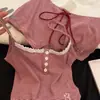Conjunto de Pijama a Rayas Rojas Estilo Coreano para Mujer Verano Camisola Top Shorts Rectos Sueltos Estilo Nicho Primavera y Otoño