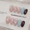Uñas Postizas de Presión Hechas a Mano Estilo Coreano Ins Minimalista Bloques de Color Rosa y Azul Puntos de Estrella Aspecto Juvenil Iluminador Versátil Ojo de Gato Venta al por Mayor