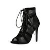 Em estoque 2021 verão novas europeias e americanas malha preta cross strap sandálias femininas comércio exterior plus size peep toe sandálias de salto alto