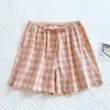 Pantalones de pijama de gasa de algodón puro estilo japonés para hombre y mujer, shorts de verano finos a cuadros que se pueden usar afuera, pantalones para el hogar 100% algodón y lino, shorts grandes