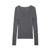Suéter de tricô 100% lã Yangzi alemão, ponto 18, sem costura, gola redonda elegante slim-fit, top básico de manga longa afina a silhueta