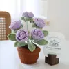 Produto Acabado para Comércio Transfronteiriço: Planta em Vaso Simulada Feita à Mão com 5 Rosas, Decoração de Vaso de Planta de Lã, Presente de Feriado