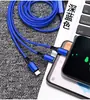 Cabo de Dados Mini Trançado de Nylon USB Três em Um Adequado para Huawei, Apple, Android, Carregamento de Celular no Carro