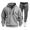 Jaqueta moletom masculina transfronteiriça, conjunto esportivo para primavera e outono, moletom masculino casual com zíper e múltiplos bolsos, vestuário de trabalho