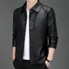 Ropa de Cuero para Hombre Ajustada Nueva Moda Estilo Coreano Atractiva Chaqueta Parker Ropa Casual Solapa Chaqueta Abrigo para Hombre de Mediana Edad