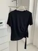 Camiseta de Mujer de Manga Corta Estilo Niche Inspirada en el Diseño con Cinta, Pliegues Irregulares, Ceñida a la Cintura, Adelgazante, Versátil, Top Delgado de Verano