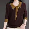 Polos com Gola Lapela Outono 2025 para Mulheres, Novidade Camisetas de Manga Longa de Outono para Mães, Tricôs Finos
