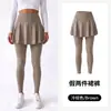 Falda pantalón de dos piezas falsas transfronteriza de cintura alta para levantar glúteos para mujer, adecuada para primavera, verano y otoño, que cubre las caderas, adelgazante, plisada, para fitness, falda pantalón deportiva de yoga