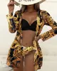 Amazon 2024 Nuevo Traje de Baño Transfronterizo Bikini Playa Protector Solar Blusa Conjunto de Tres Piezas de Baño Europeo y Americano
