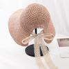Sombrero de Paja con Cinta de Encaje Estilo Coreano Sombrero de Pescador con Cordones para Mujer Verano Playa Combinable Estilo Japonés Fresco Sombra Sombrero de Playa