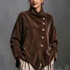 Chaqueta Corta de Pana Retro Europea 2026 para Mujer Otoño Invierno Holgada Cuello Alto Cuello Acolchado Irregular Top de un Solo Botón